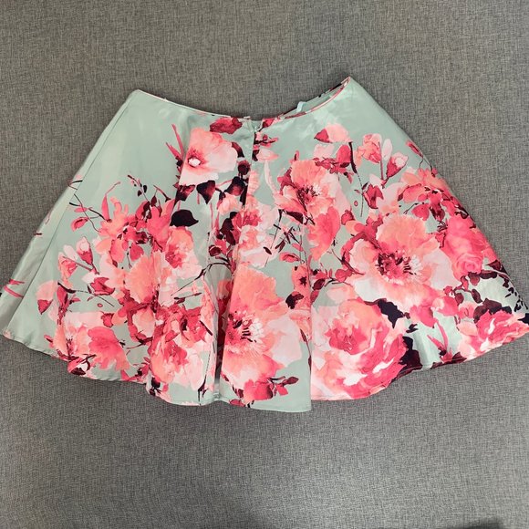 Jodi Kristopher Formal Elegant Floral Skirt Pleated Flared Puffy Skirt Pink 9 - Picture 11 of 13